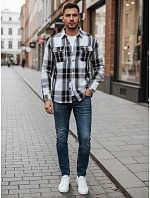 Pánska kockovaná flanelová košeľa DX2673 black and white - FashionStreet