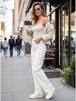 Dámske džínsy s vysokým pásom a širokými nohavicami biele FashionStreet UY2932