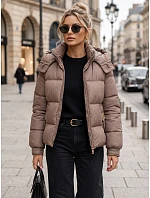 Dámska zimná prešívaná bunda s kapucňou, béžová, FashionStreet TY5748