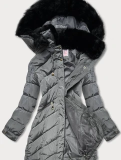 Dámska prešívaná zimná bunda s kapucňou sivá (w732)