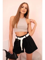 Dámske šortky s vysokým pásom a opaskom čierne Dámske šortky s vysokým pásom a opaskom čierne