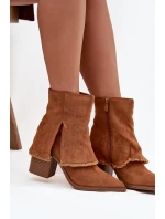 Botki Damskie Na Słupku Z Wywiniętą Cholewką Camel Idalia