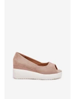 Sandały Damskie Na Koturnie Z Eko Zamszu Beżowe Velira