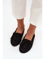 Mokasyny Damskie Z Frędzlami I Kokardką Czarne Olivianne