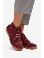Skórzane Półbuty Damskie Z Przeszyciami Na Zamek Artiker 57C2116 Bordowe