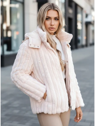 Kurtka damska futrzana z kapturem różowa FashionStreet TY5277z Kurtka damska futrzana z kapturem różowa FashionStreet TY5277z