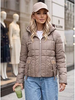 Dámska prešívaná bunda s kapucňou, béžová, FashionStreet TY5858 Dámska prešívaná bunda s kapucňou, béžová, FashionStreet TY5858