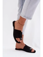 Dámské ploché nazouváky s ozdobným detailem Eko semiš Černé Selavine