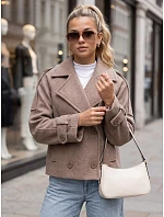 Krátky dámsky kabát s dvoma radmi gombíkov a opaskom, béžový, FashionStreet NY0793 Krátky dámsky kabát s dvoma radmi gombíkov a opaskom, béžový, FashionStreet NY0793