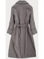 Hnedý károvaný dámsky kabát so 3/4 rukávmi (2718)
