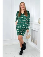 Zamatové šaty s ozdobným vzorom zelená + béžová
