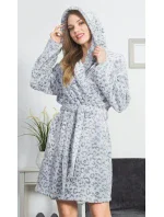 Dámsky župan krátky s kapucňou Leopard grey