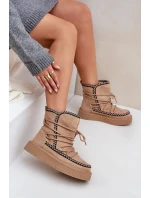 Śniegowce Damskie Z Haftem Na Platformie Brązowe Naleris