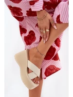 Klapki Damskie Na Koturnie I Platformie Beżowe Sevolee