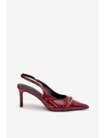 Lakierowane Czółenka Na Szpilce Ze Złotą Klamrą Bordowe Vivae