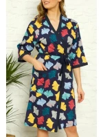 Dámsky župan Y19260 tm. modrý s lístkami - La Penna Dámsky župan Y19260 tm. modrý s lístkami - La Penna