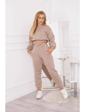 Zateplená súprava s krátkou mikinou tmavo béžová Zateplená súprava s krátkou mikinou tmavo béžová
