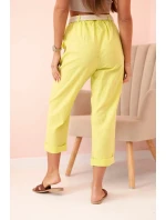 Dámske ľanové nohavice s bavlneným a kiwi opaskom