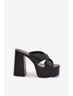 Klapki Damskie Na Platformie I Słupku Czarne Lenobos