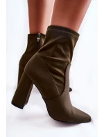 Damskie Botki Materiałowe Na Obcasie Khaki Amile