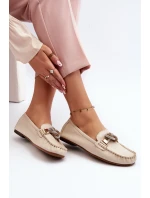 Skórzane Mokasyny Damskie Z Ozdobą Laura Messi 2761 Jasnobeżowe