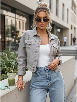 Dámska krátka džínsová bunda spraná LANDIA sivá FashionStreet TY5684 Dámska krátka džínsová bunda spraná LANDIA sivá FashionStreet TY5684