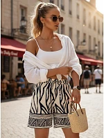 Dámske letné šortky s viazaním a potlačou, bielo-námornícka modrá, FashionStreet SY0540 Dámske letné šortky s viazaním a potlačou, bielo-námornícka modrá, FashionStreet SY0540