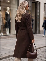 Dlhý dámsky dvojradový kabát s opaskom v čokoládovej farbe FashionStreet NY0816 Dlhý dámsky dvojradový kabát s opaskom v čokoládovej farbe FashionStreet NY0816