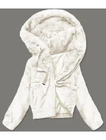 Krátka dámska kožušinová bunda v ecru farbe (R8050-26)