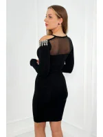 Pletené šaty so sieťovinou hore čierny