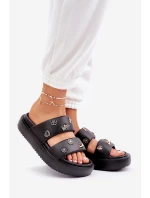 Piankowe Klapki Damskie Z Przypinkami Czarne Ravanala