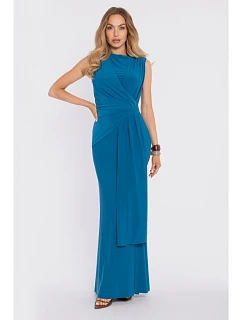 M913 Drapované maxi šaty s opaskom a panelom - oceánsky modré