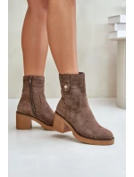 Ocieplane Botki Damskie Na Obcasie Słupku Brązowe Vailia