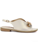 Dámske kožené ploché sandále s kryštálmi zlaté S.Barski 61-6004