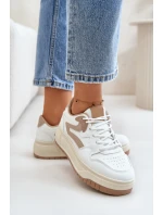 Damskie Sneakersy Z Eko Skóry Na Platformie Biało-Beżowe Henizore