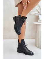 Ocieplane Botki Na Płaskim Obcasie Z Ozdobą Czarne Leonise