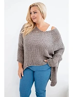 Dámsky sveter v oversized strihu s výstrihom do V a predĺženou zadnou časťou, priečny vzor „fango“ Dámsky sveter v oversized strihu s výstrihom do V a predĺženou zadnou časťou, priečny vzor „fango“