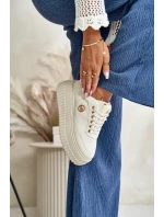 Sneakersy Buty Sportowe Damskie Ocieplane Na Masywnej Podeszwie Beżowe Ardiela