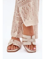 Zdobione Klapki Na Płaskim Obcasie Beżowe Anniles