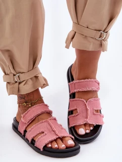 Damskie Klapki Materiałowe Na Rzep Różowe Lamirose