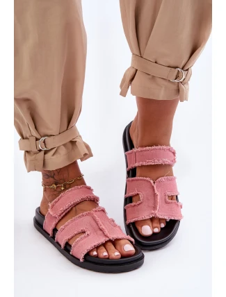 Damskie Klapki Materiałowe Na Rzep Różowe Lamirose