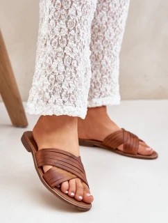 Skórzane Damskie Klapki Lewski Shoes 3682 Camel