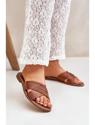 Skórzane Damskie Klapki Lewski Shoes 3682 Camel