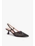 Dámské Plecione Sandály na Podpatku Černé Selinae