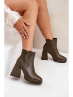 Členkové topánky na vysokom podpätku z ekokože tmavozelenej farby Selarae
