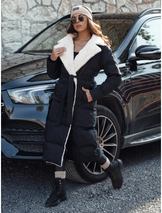 Dámska zimná bunda BALLMODA dlhá s kožušinou čierna FashionStreet TY4586