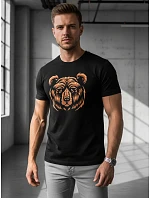 Pánske bavlnené tričko s potlačou medveďa čierne FashionStreet NX043R