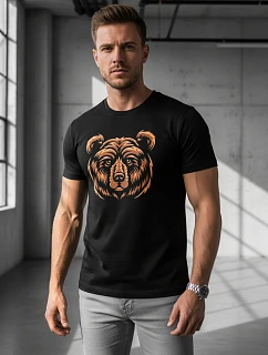 Pánske bavlnené tričko s potlačou medveďa čierne FashionStreet NX043R