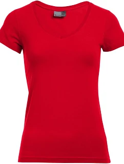 Promodoro 3086 Dámske tričko Slim Fit s výstrihom do V 40.3086 ohnivo červené