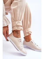 Damskie Skórzane Trampki Beżowe S.Barski LR268R